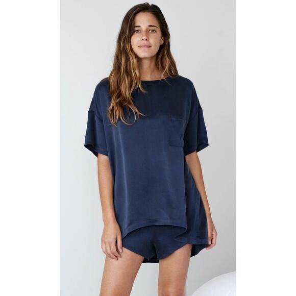 Lunya Blue Silk Washable Crewneck Shirt - Picture 1 of 5